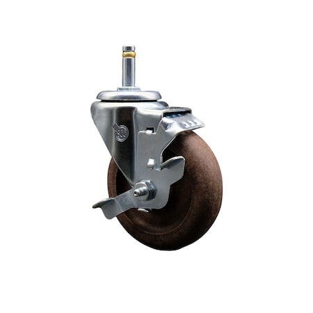 Service Caster 4'' High Temp Glass Filled Nylon 7/16'' Grip Ring Stem Caster with Brake SCC-GR20S414-GFNSHT-TLB-716138